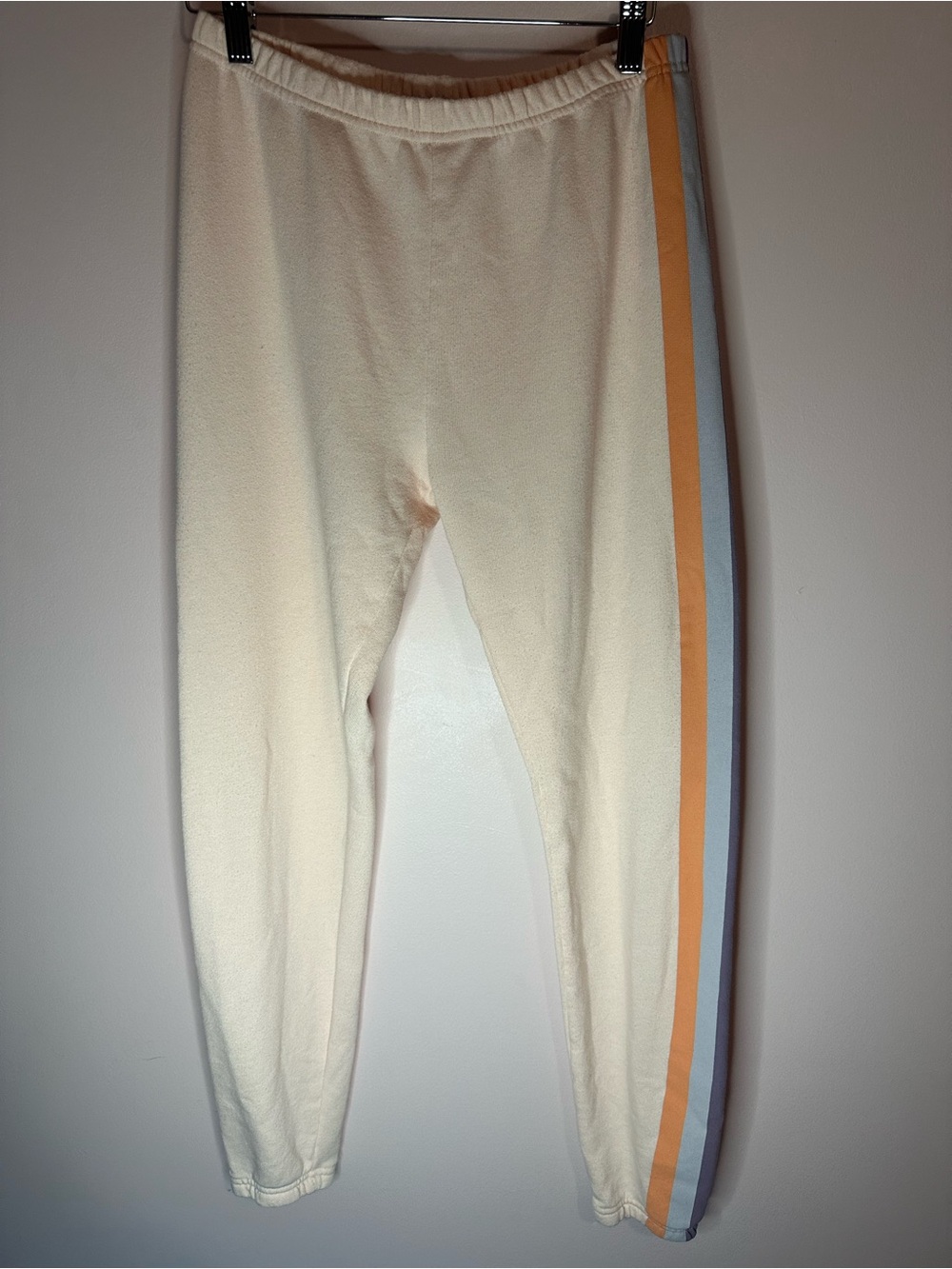 Wildfox Cream joggers with Orange and Light Blue Side Stripes